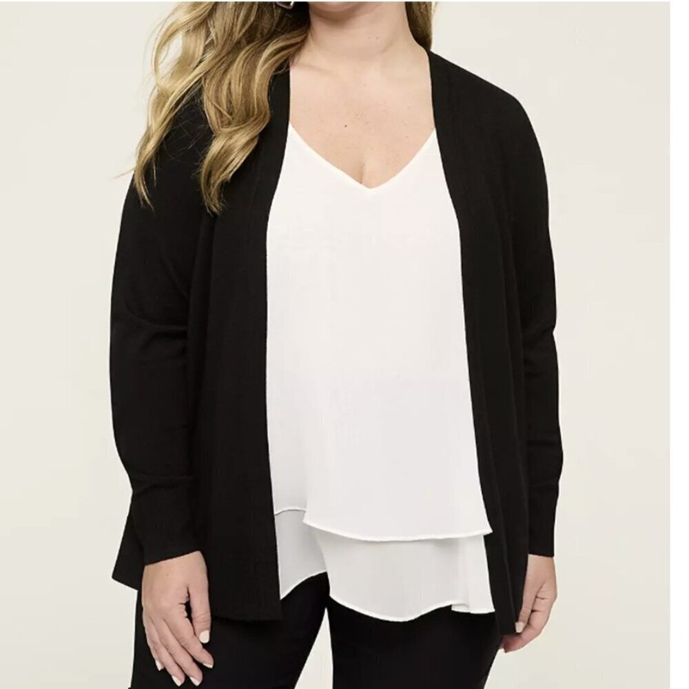 Lane Bryant New Modern Long-Sleeve Open-Front Knit Black Cardigan Sweater